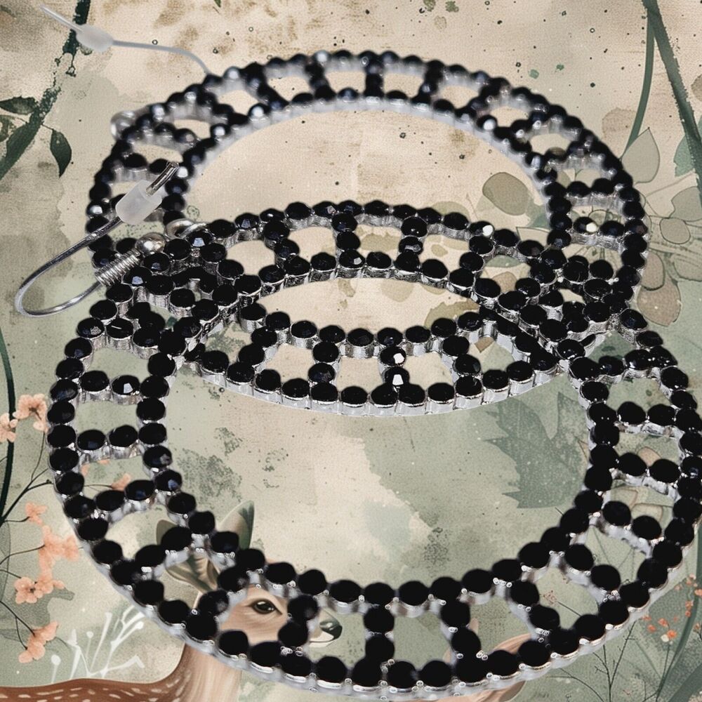 Black Rhinestone Dangle Fashion Earrings Pierced Classic Wheel Geometric Retro - Picture 8 of 12